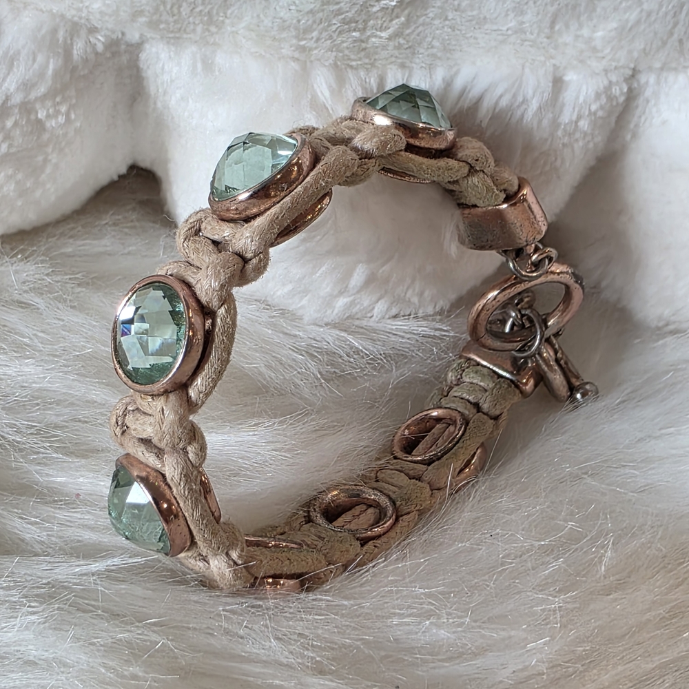 Tan Bracelet with Green Gem Accents - Picture 12 of 12